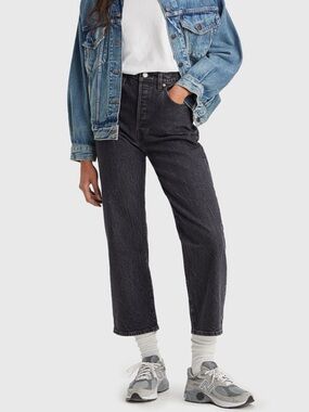 Levi’s premium jeans ribcage straight ankle black gray wash high rise 24
